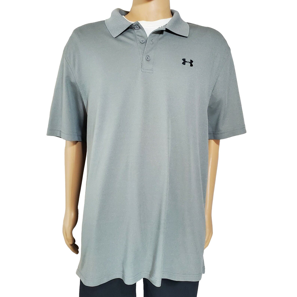 Under Armour Heat Gear Mens Gray Short Sleeve Polo Loose Fit Shirt EUC Size 2XL